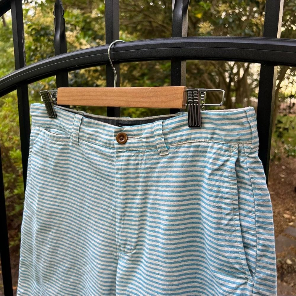 J.‎ Crew Striped 9” Inseam Stanton Shorts Linen Aqua Blue 30 Flat Front Beach